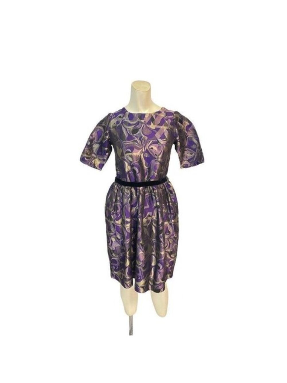 Vintage Via Veneto Italy Purple Gold Brocade Dress XS 0 2